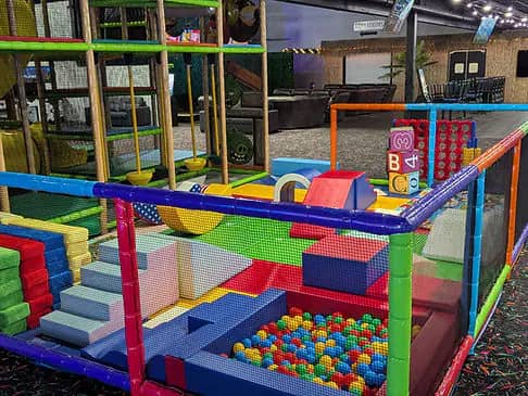 Indoor Angry Birds-themed playground structure at Infinity Fun.