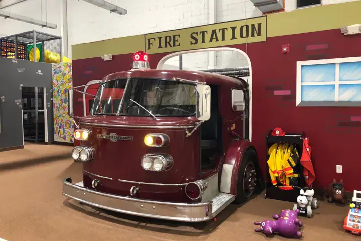 Vintage fire truck exhibit inside Imagine That!!! in Florham Park.