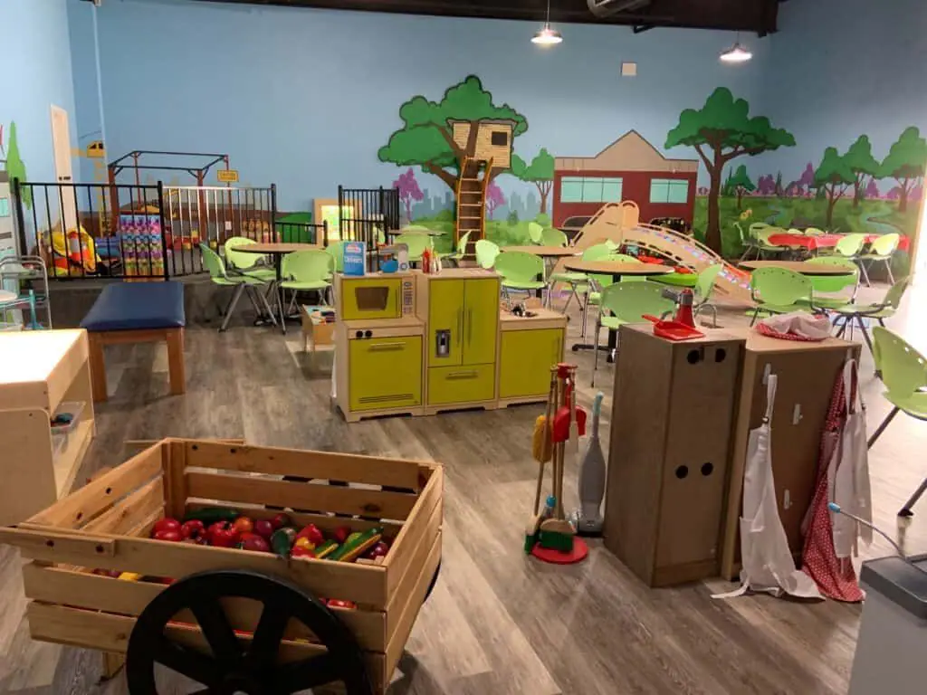 Indoor play and café seating area at Almost Grown Play Cafe in Dripping Springs.