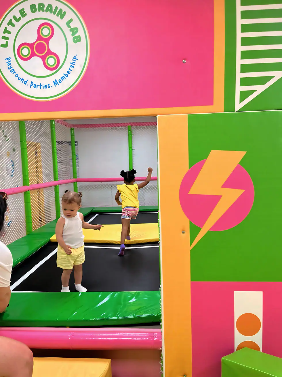 Small trampoline zone inside Little Brain Lab.