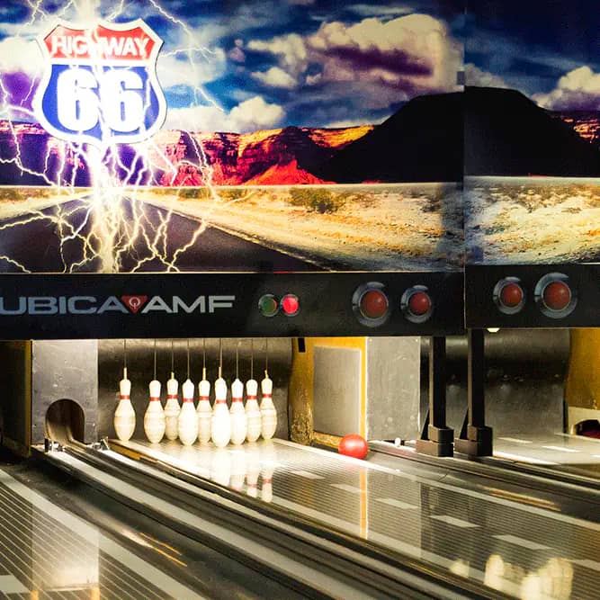 Mini bowling lanes at Laugh Out Loud Lawton