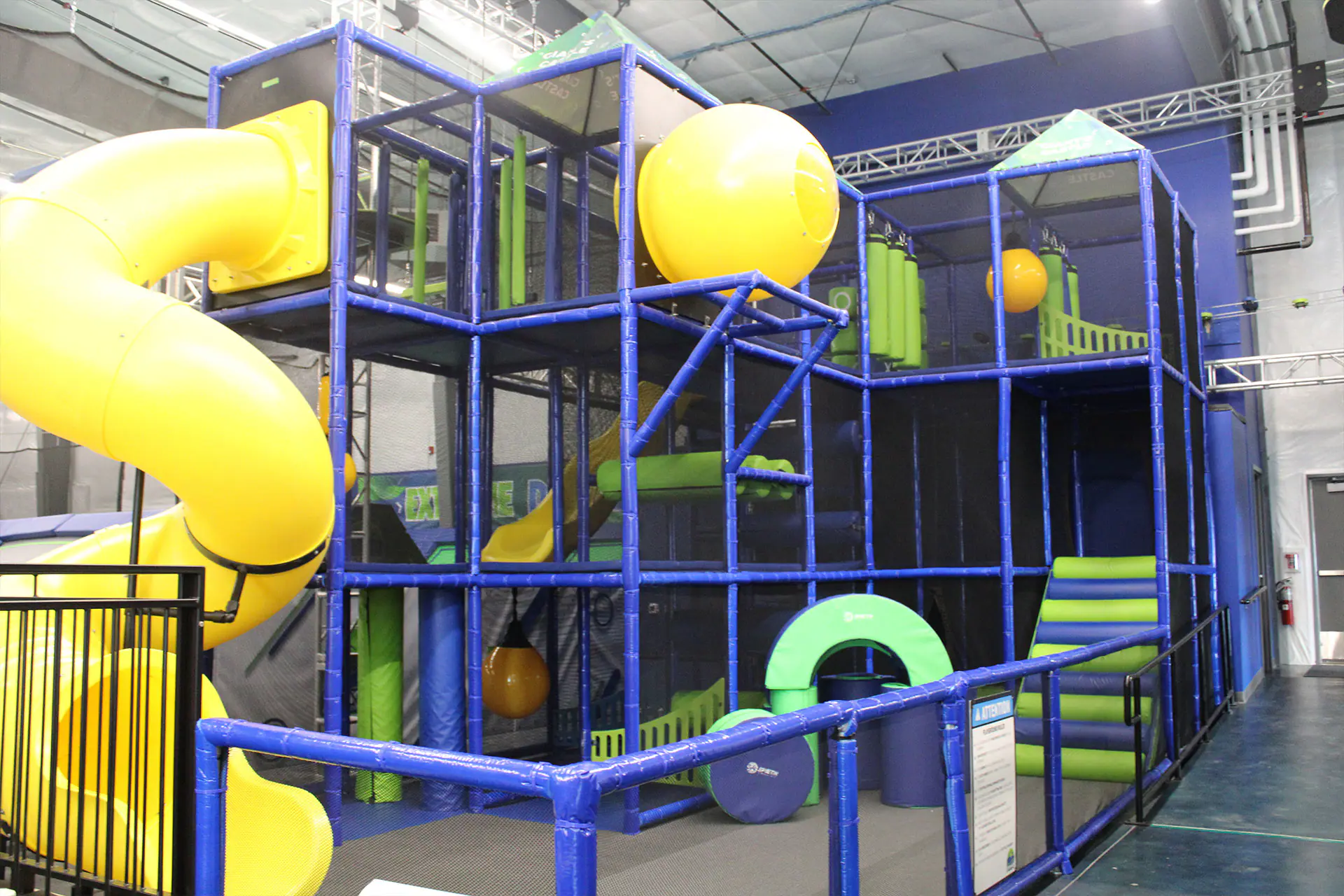 Multi-level Giant's Castle soft-play structure at Flying Giant Adventure Park.