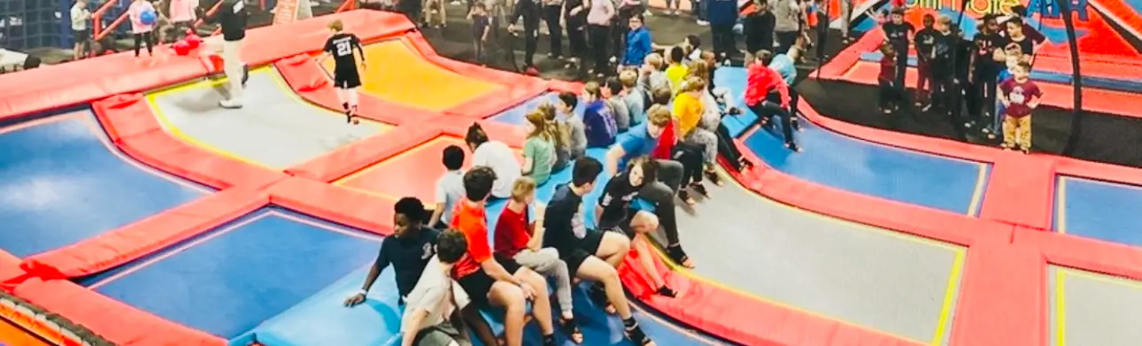 Wide interior view of Ultimate Air Trampoline Park