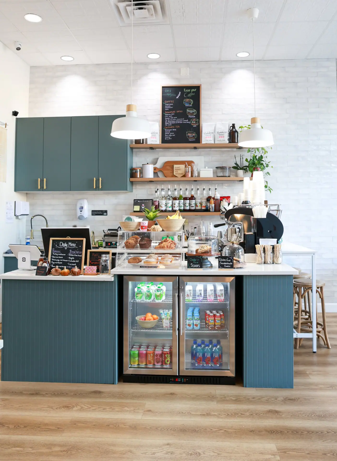 Cafe counter and seating area at The Little Social.