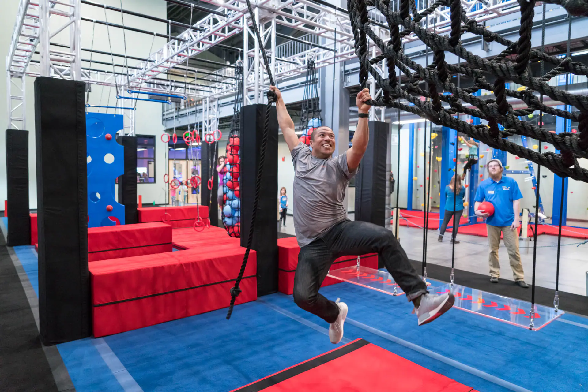 Ninja-style obstacle elements inside the Go Zone at FunZone 2.0.