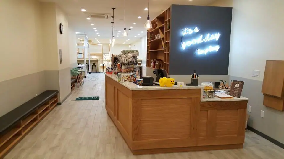 Front seating and café area at Good Day Play Cafe.
