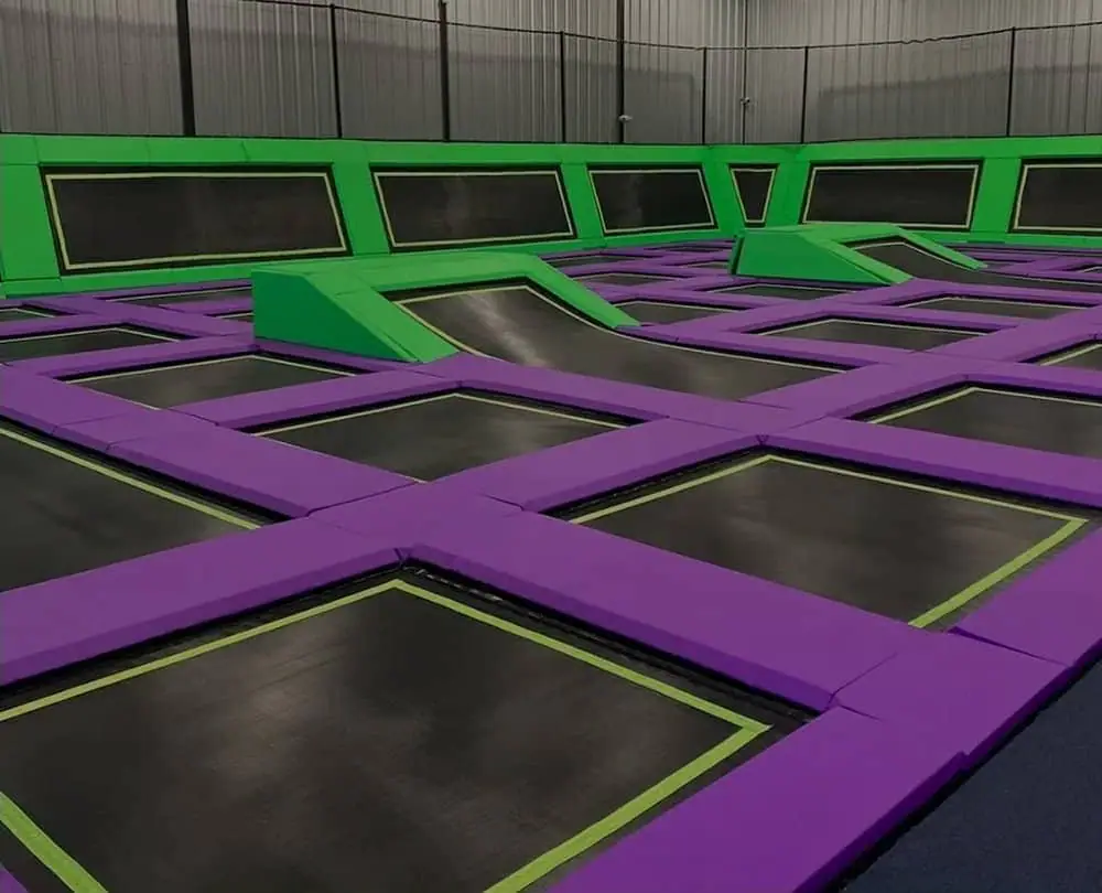 Open trampoline and activity court inside Velocity 360 Fun Park in Greensboro.