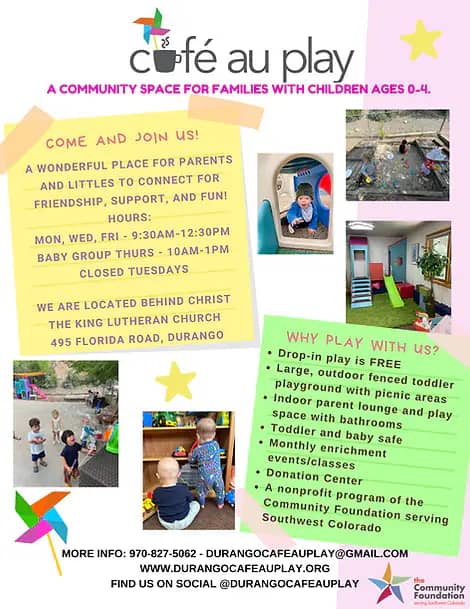Collage showing the indoor and outdoor play areas at Durango Cafe au Play.