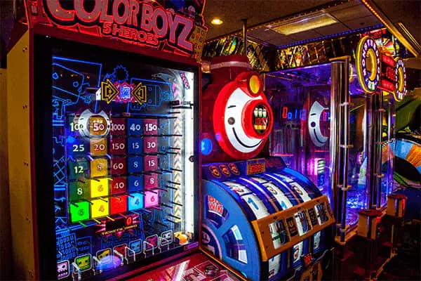 Arcade game area at Riverside Resort in Laughlin, part of the Kids Kastle and Laser Tag complex.