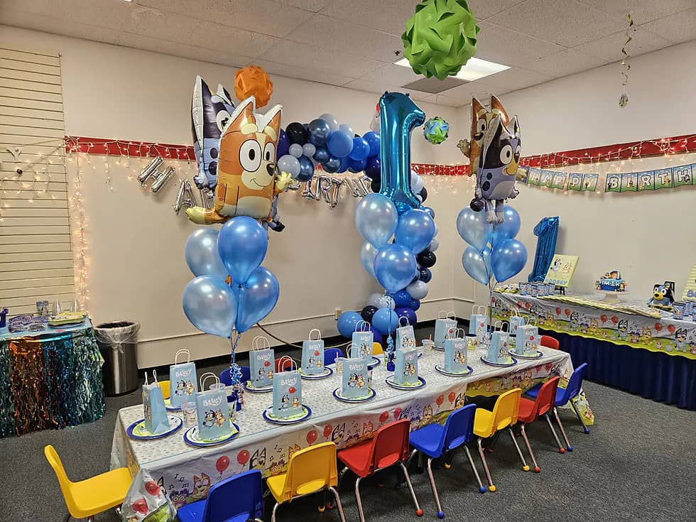 A decorated party room at Playtime Roanoke.