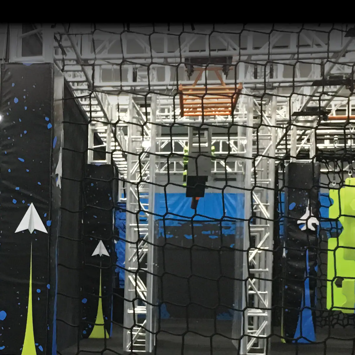 Ninja-course obstacle area at Fly Trampoline Park Fairbanks.